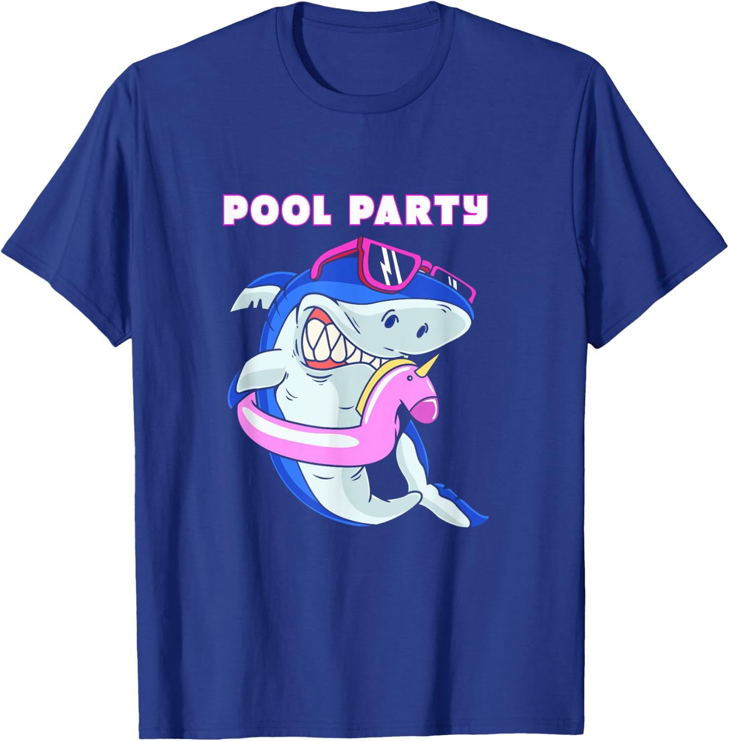 Cute Pool Party Squad Unicorn Shark With Sunglasses T-Shirt - T-Shirt | Royal