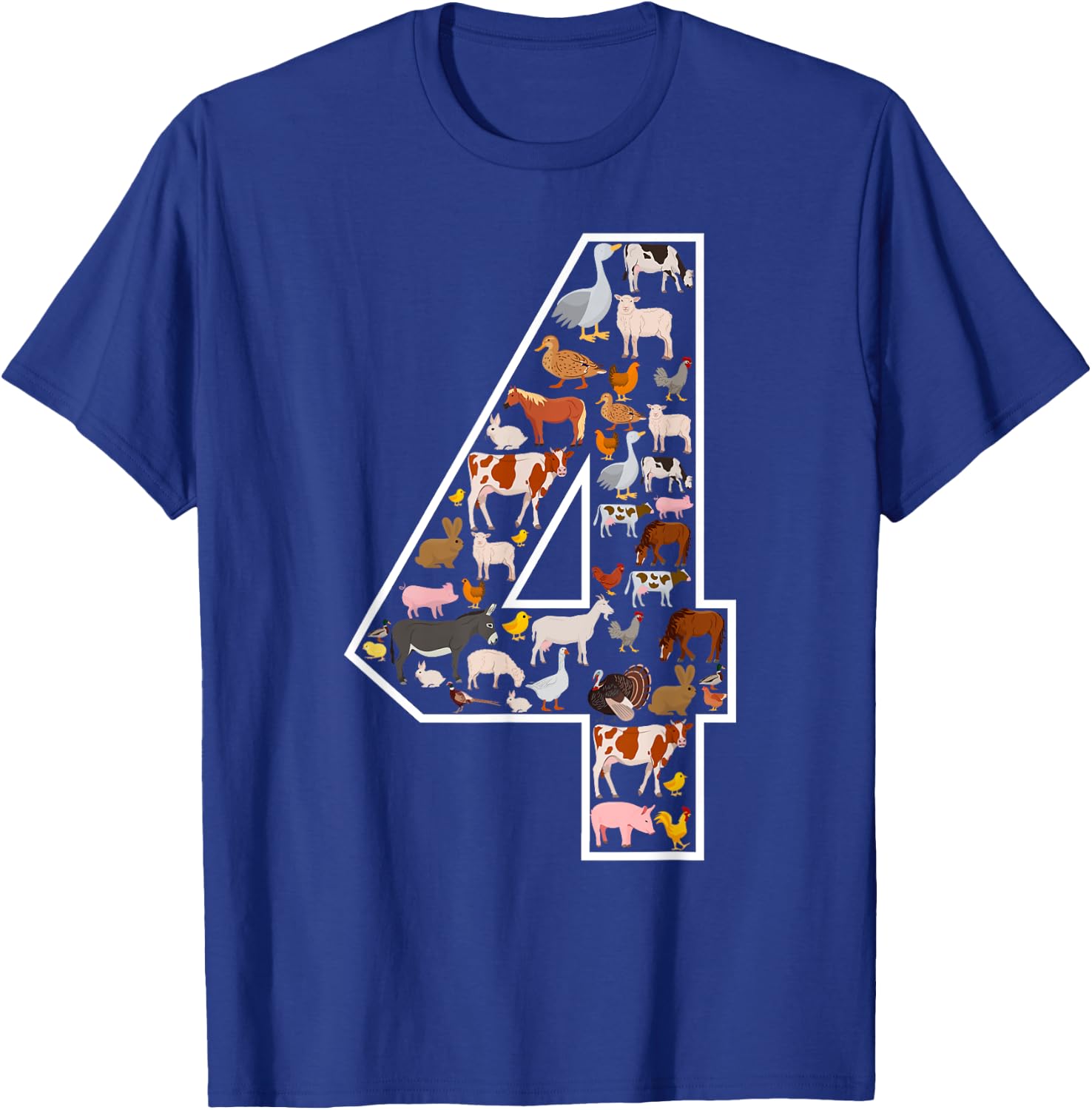 4th Birthday Farm Animals Themed Party 4 Year Old T-Shirt - T-Shirt | Royal