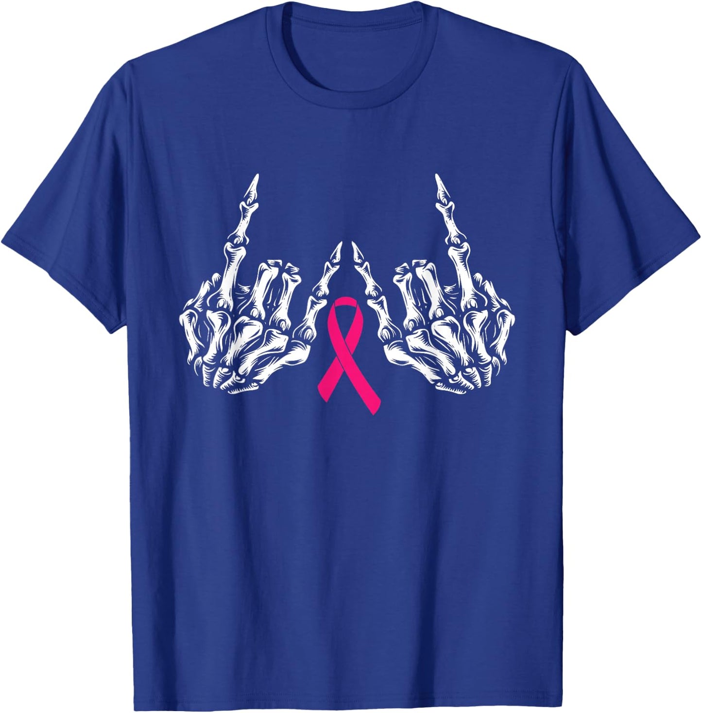 Skeleton Rock Hand Breast Cancer Awareness Cool Pink Ribbon T-Shirt - T-Shirt | Royal