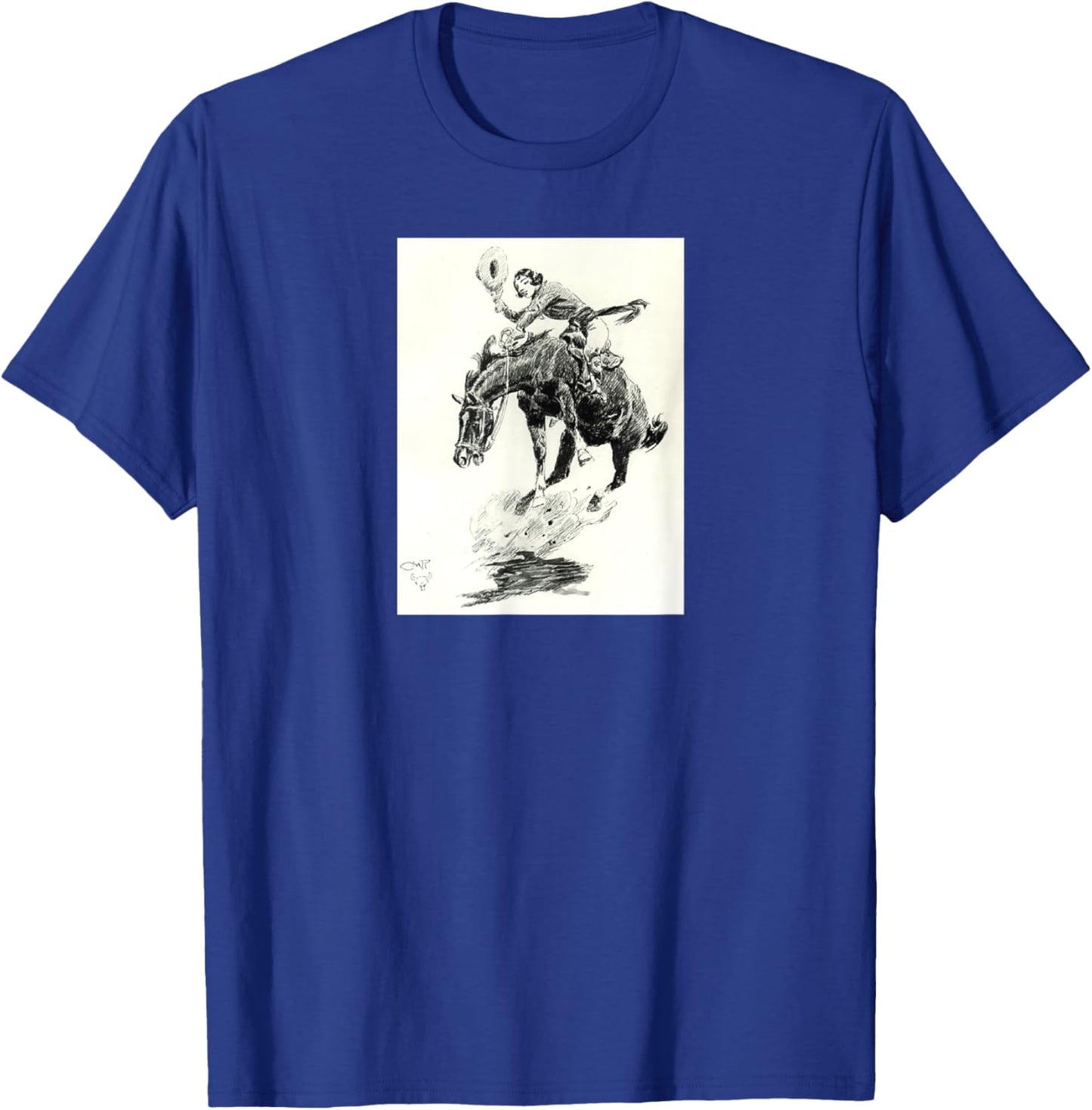 AmbiguiTee Art Western - Rodeo Cowgirl Riding Bucking Horse - Black - Small - Short Sleeve - Classic Fit - Cotton 65%, Polyester 35% T-Shirt - T-Shirt | Royal