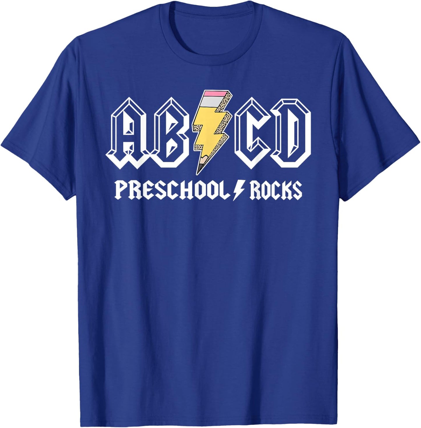 ABCD Pencil Leopard Preschool Rocks Back To School Teacher T-Shirt - T-Shirt | Royal