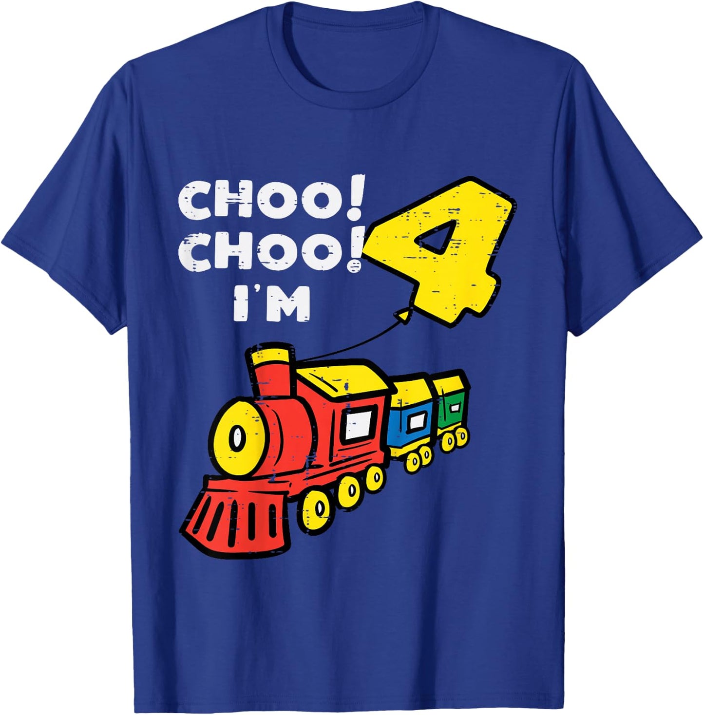Kids 4th Birthday Train Choo Choo Im 4 Year Old Bday Boys Kids T-Shirt - T-Shirt | Royal