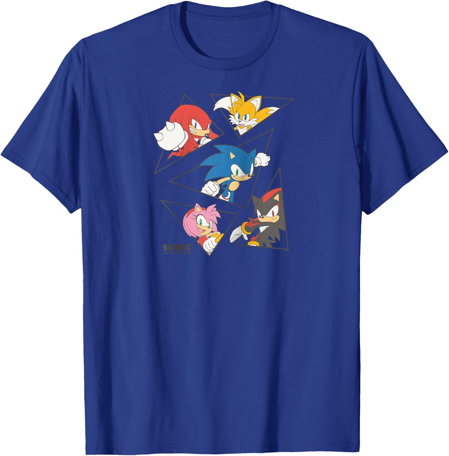 Sonic The Hedgehog Main Characters Triangle Portraits Retro Raglan Baseball T-Shirt - T-Shirt | Royal