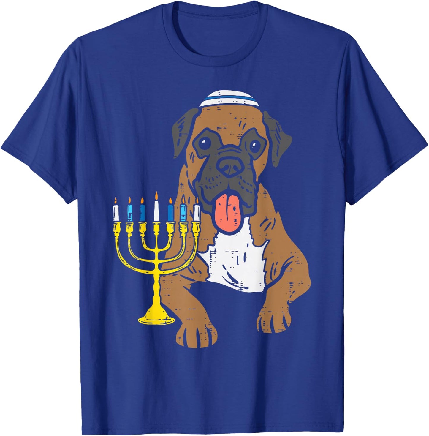 Jewish Boxer Dog Menorah Hanukkah Pajamas Chanukah PJs T-Shirt - T-Shirt | Royal