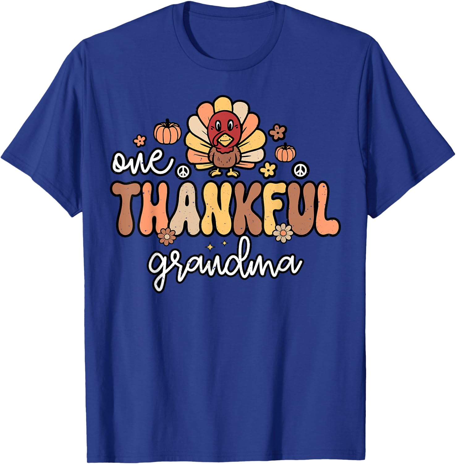 One Thankful Grandma Women Groovy Retro Thanksgiving Grandma T-Shirt - T-Shirt | Royal