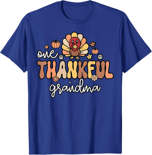 One Thankful Grandma Women Groovy Retro Thanksgiving Grandma T-Shirt - T-Shirt | Royal