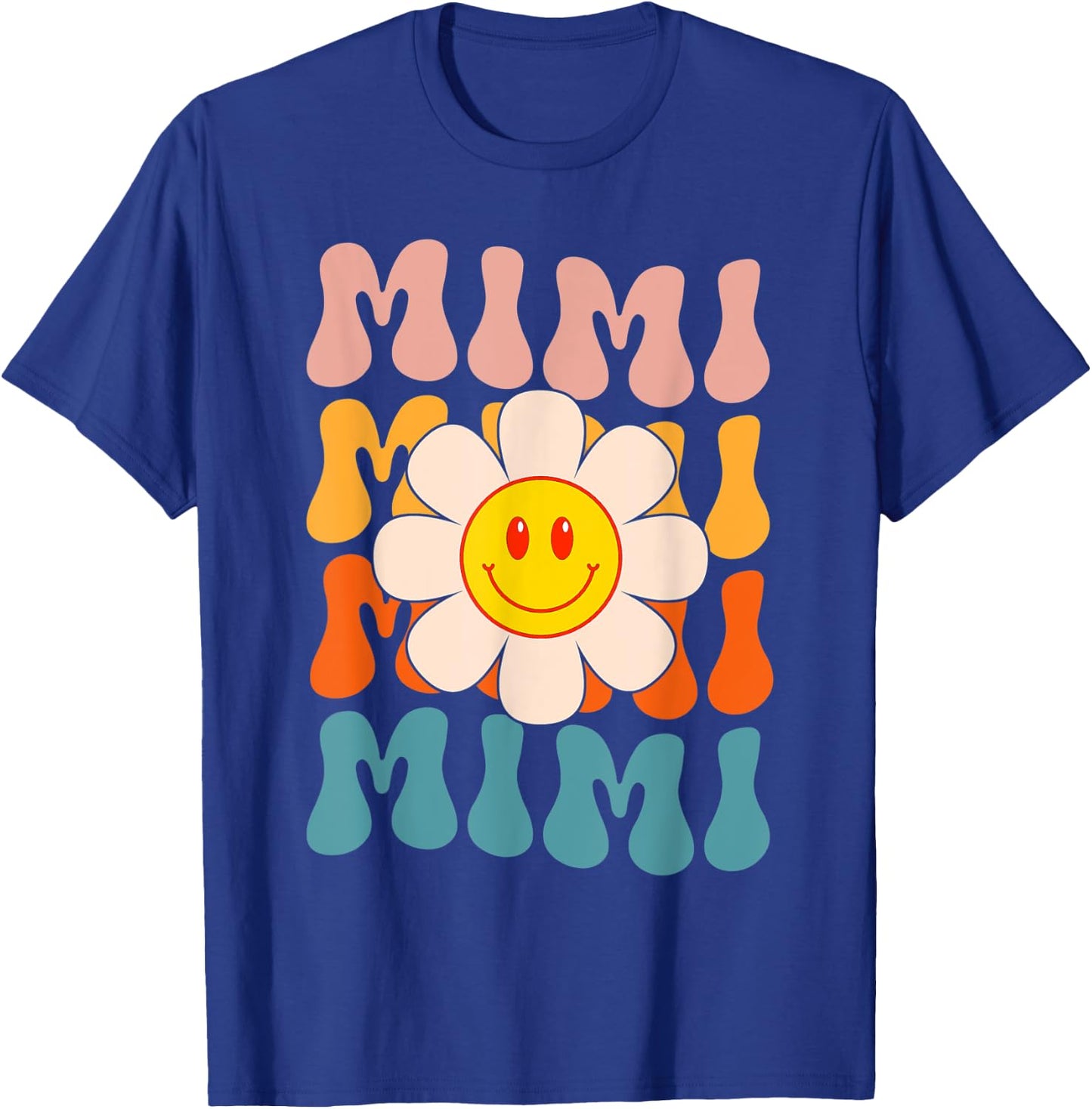 Retro Groovy Mimi Happy Face Smile Cute Daisy Flower Grandma T-Shirt - T-Shirt | Royal