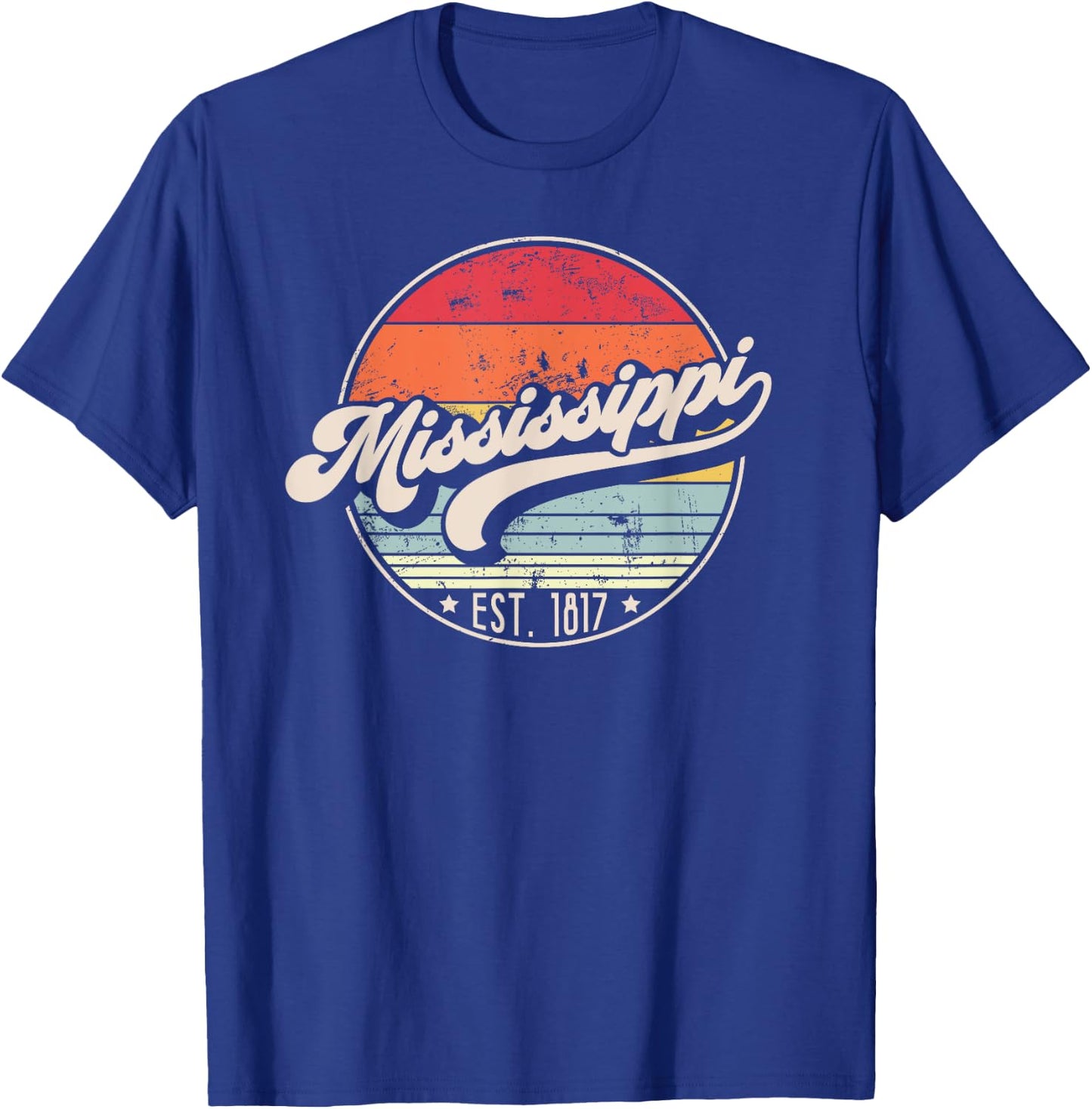 Retro Mississippi Home State MS Cool 70s Style Sunset T-Shirt - T-Shirt | Royal