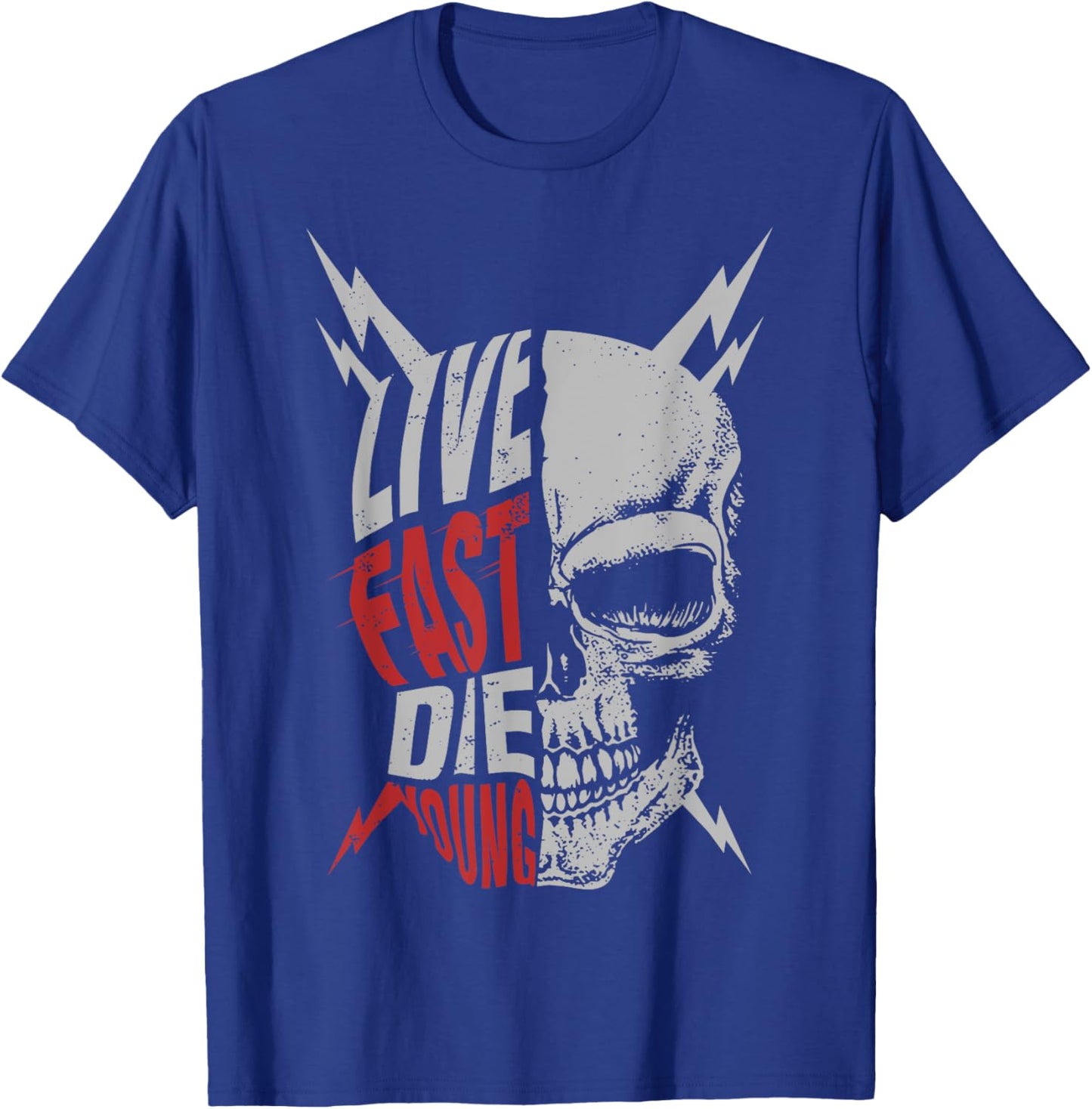 Live Fast Die Young Vintage Distressed Motorcycle Bikers T-Shirt - T-Shirt | Royal