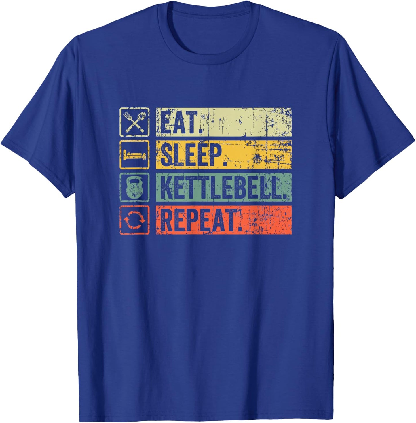 Retro Eat Sleep Kettlebell Repeat Fitness Gym Men T-Shirt - T-Shirt | Royal
