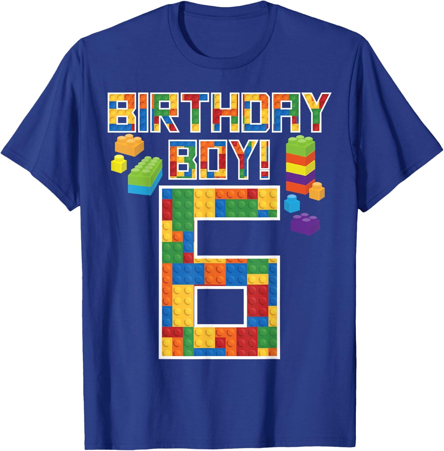 Cute 6th Birthday Gift 6 Years Old Block Building Boys Kids T-Shirt - T-Shirt | Royal