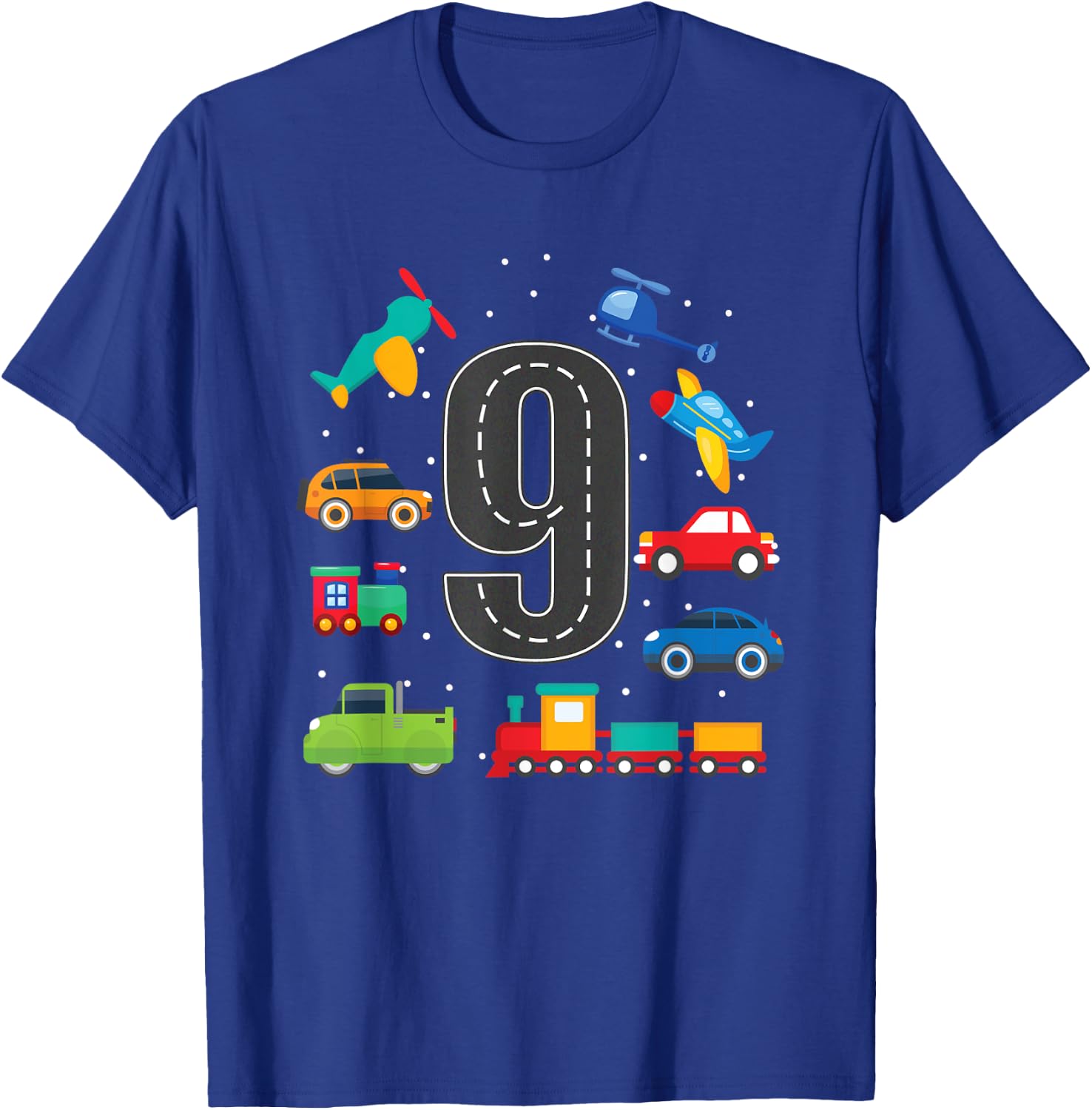 9 Year Old Transportation Birthday Boy 9th Toddler Truck Car T-Shirt - T-Shirt | Royal