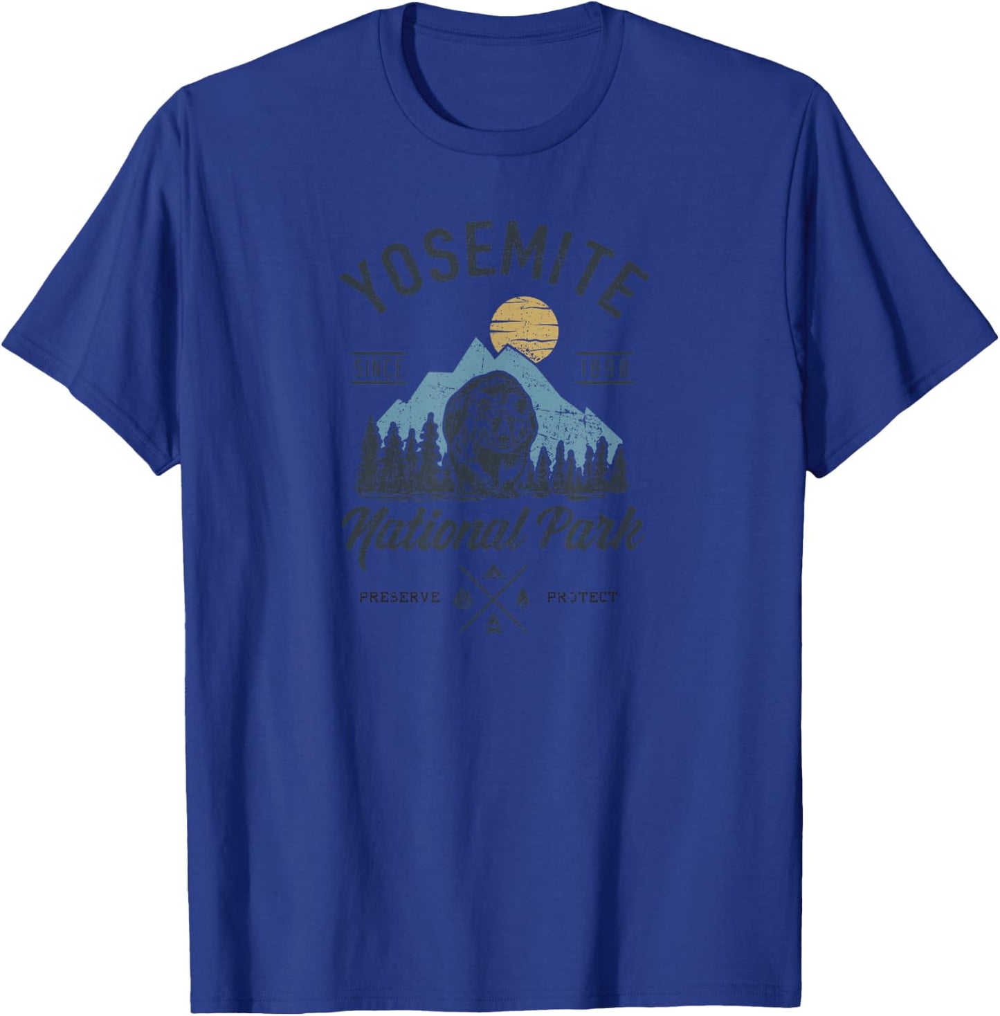 Vintage Yosemite National Park Retro Mountains Nature Lover T-Shirt - T-Shirt | Royal