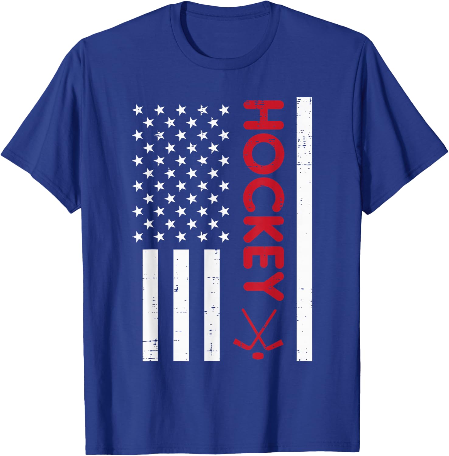 American Flag Red Ice Hockey Vintage Patriotic Player Goalie T-Shirt - T-Shirt | Royal