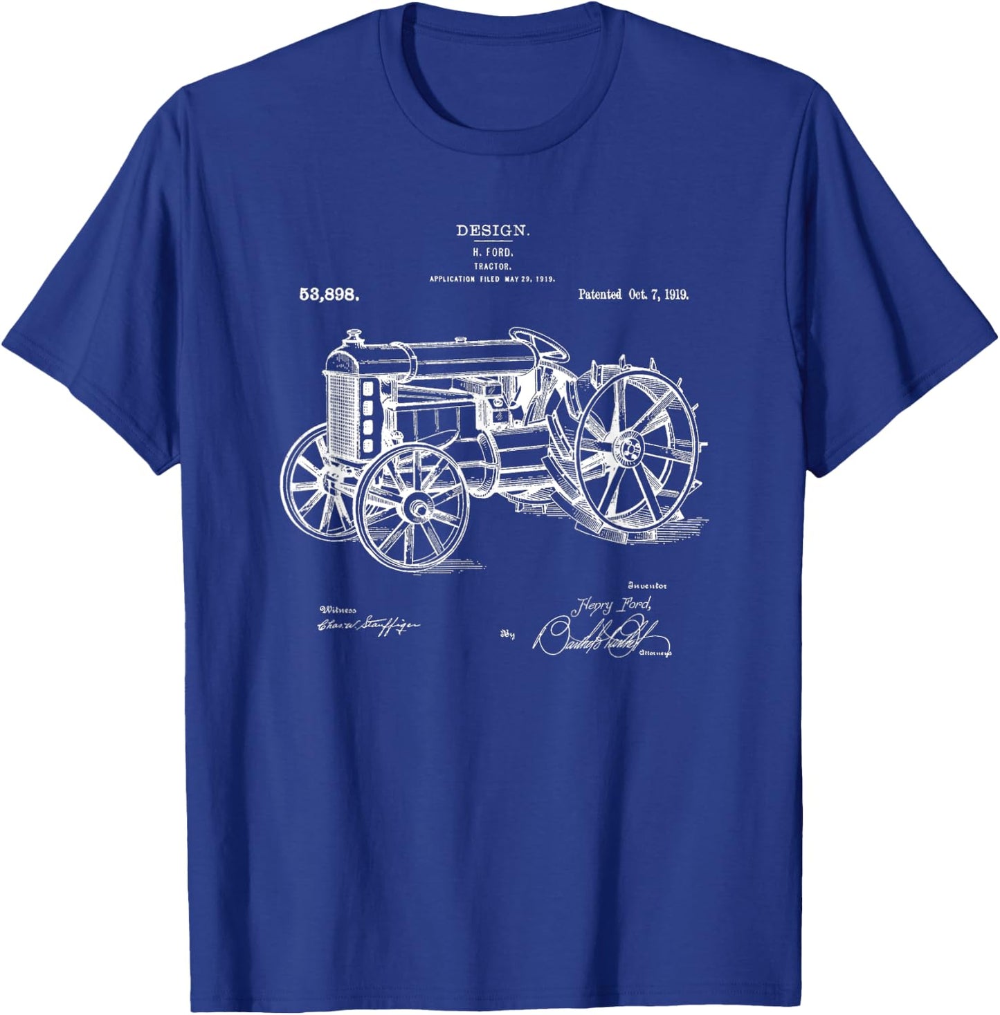 Classic Vintage Patent 1919 Farm Tractor Gift T-Shirt - T-Shirt | Royal