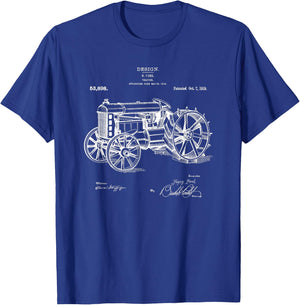 Classic Vintage Patent 1919 Farm Tractor Gift T-Shirt - T-Shirt | Royal
