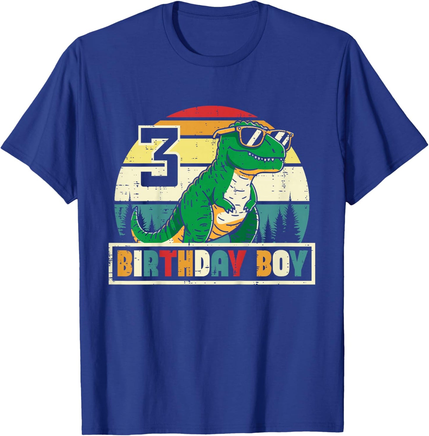 Kids 3 Birthday Boy Dino Trex Retro 3rd Bday Three Year Boys Kids T-Shirt - T-Shirt | Royal