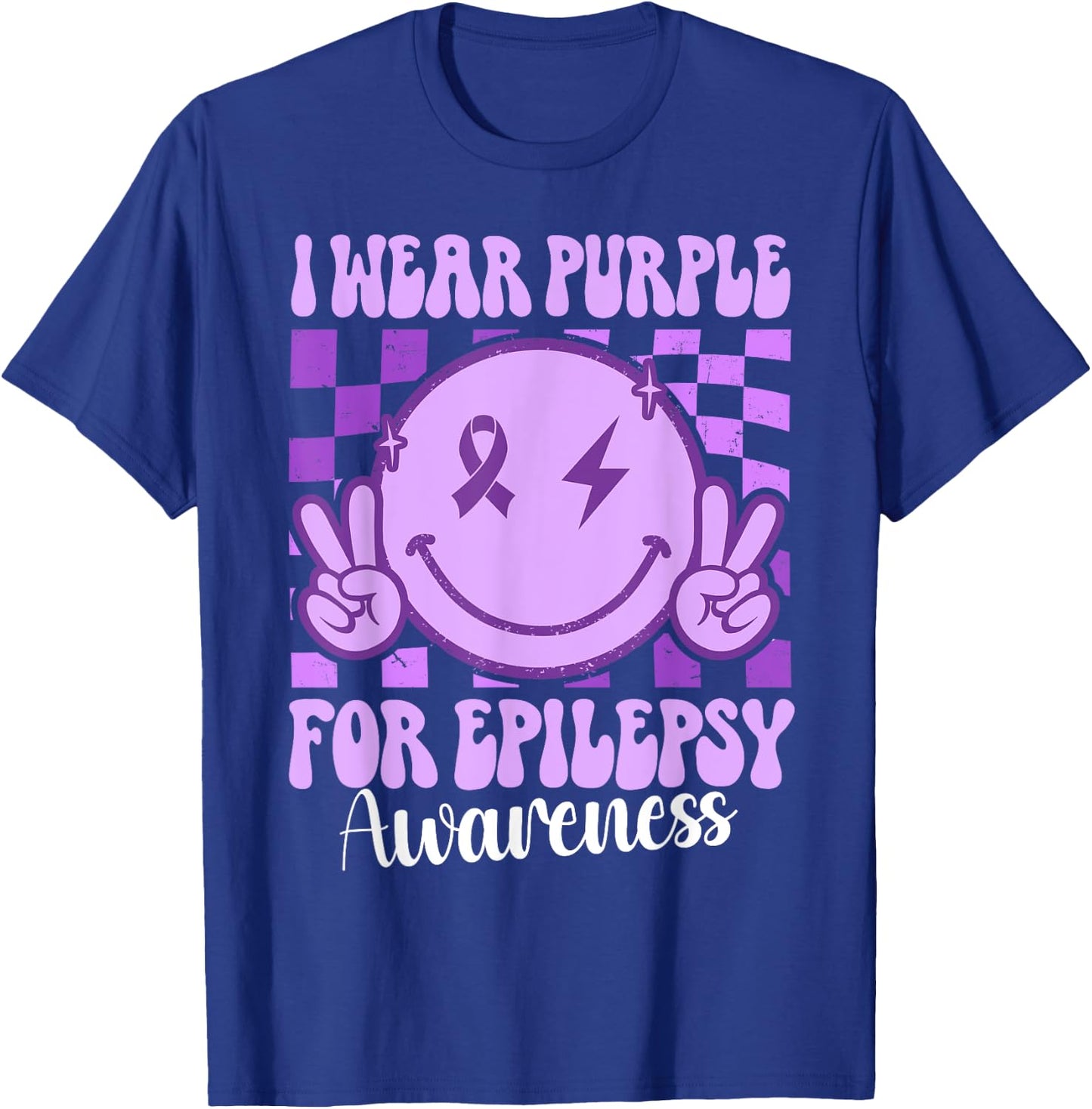 I Wear Purple For Epilepsy Awareness Smile Face Epilepsy T-Shirt - T-Shirt | Royal
