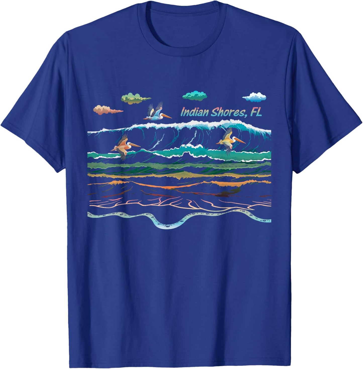 Indian Shores FL Florida Waves Pelican Bird Watching T-Shirt - T-Shirt | Royal