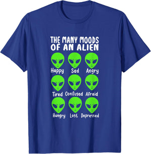 Funny Alien Life The Many Moods Of An Alien T-Shirt - T-Shirt | Royal