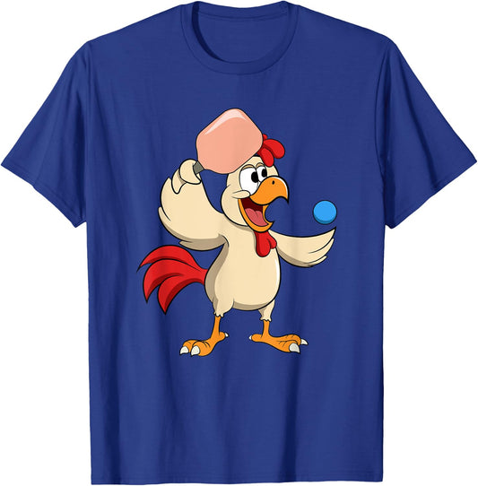 Pickle Ball Paddle Ball Player Rooster Playing Pickleball T-Shirt - T-Shirt | Royal