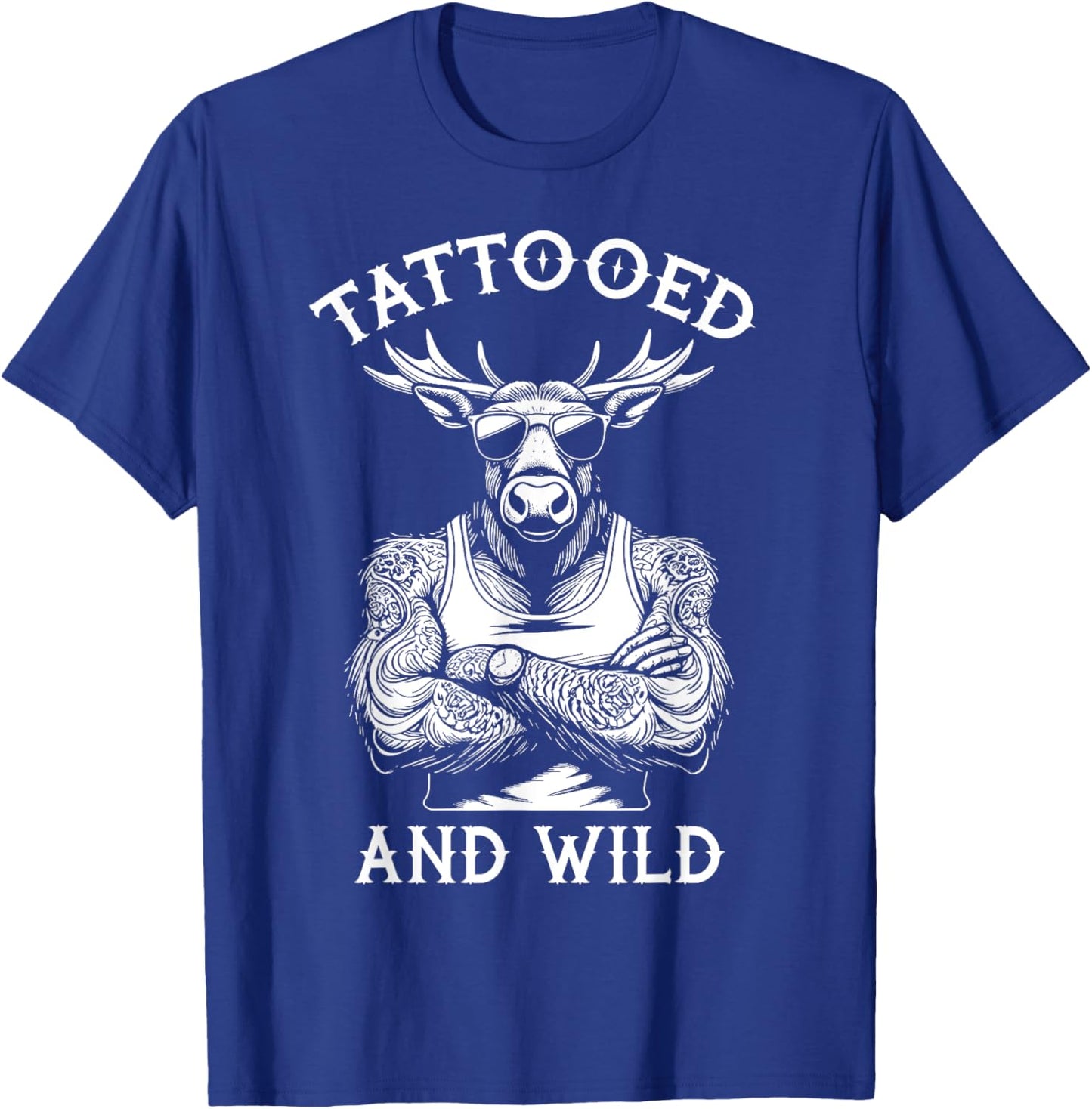 Tattooed And Wild Funny Inked Moose Elk Animal Tattoo Lover T-Shirt - T-Shirt | Royal