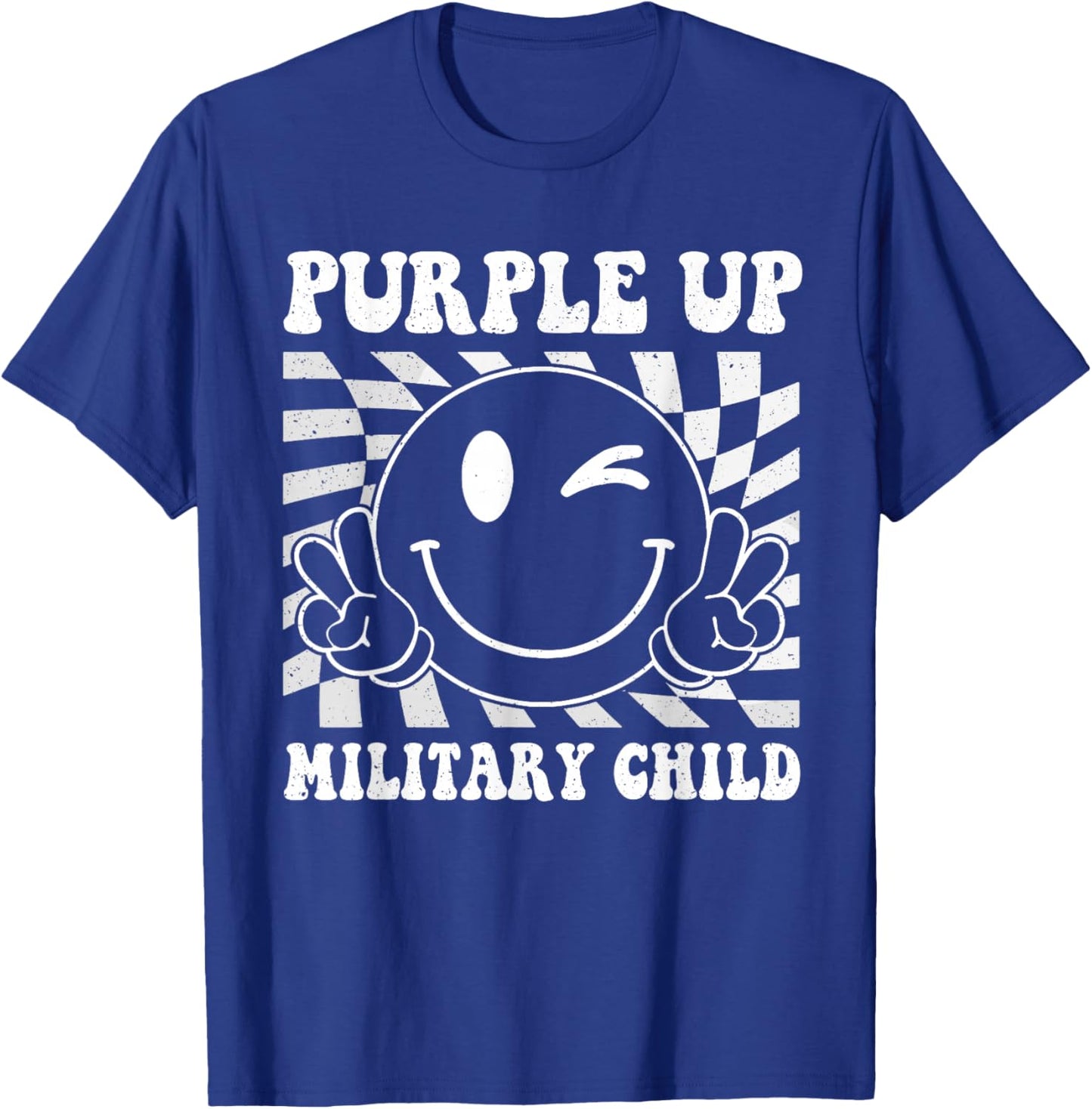 Purple Up for Military Kids Smile Face Military Child Month T-Shirt - T-Shirt | Royal