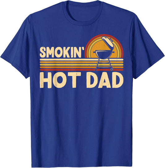 BBQ Smokin' Hot Dad Retro Sunset Grill Father T-Shirt - T-Shirt | Royal