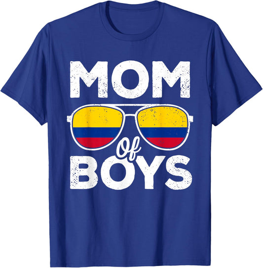 Mom of Boys Mothers Day Retro Colombia Flag Colombian Mom T-Shirt - T-Shirt | Royal