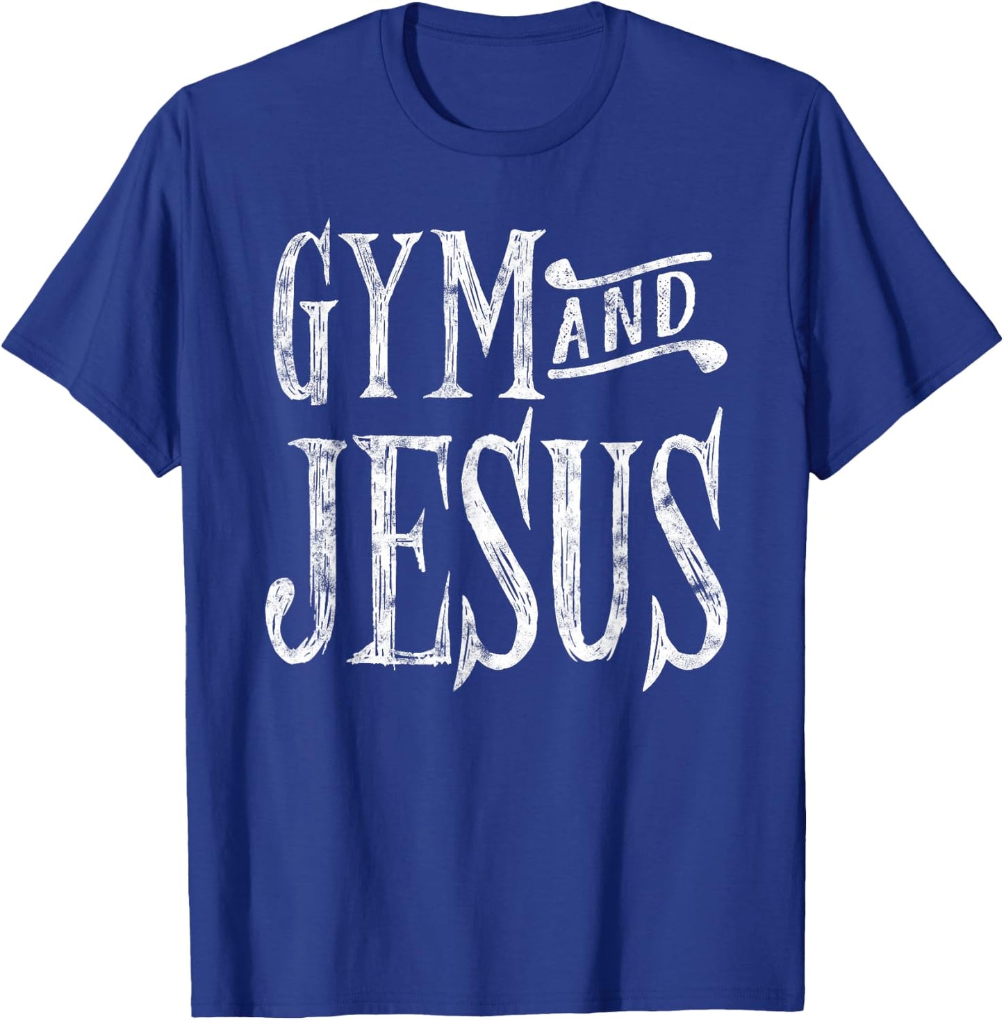 Distressed Gym and Jesus Christian Workout T-Shirt - T-Shirt | Royal