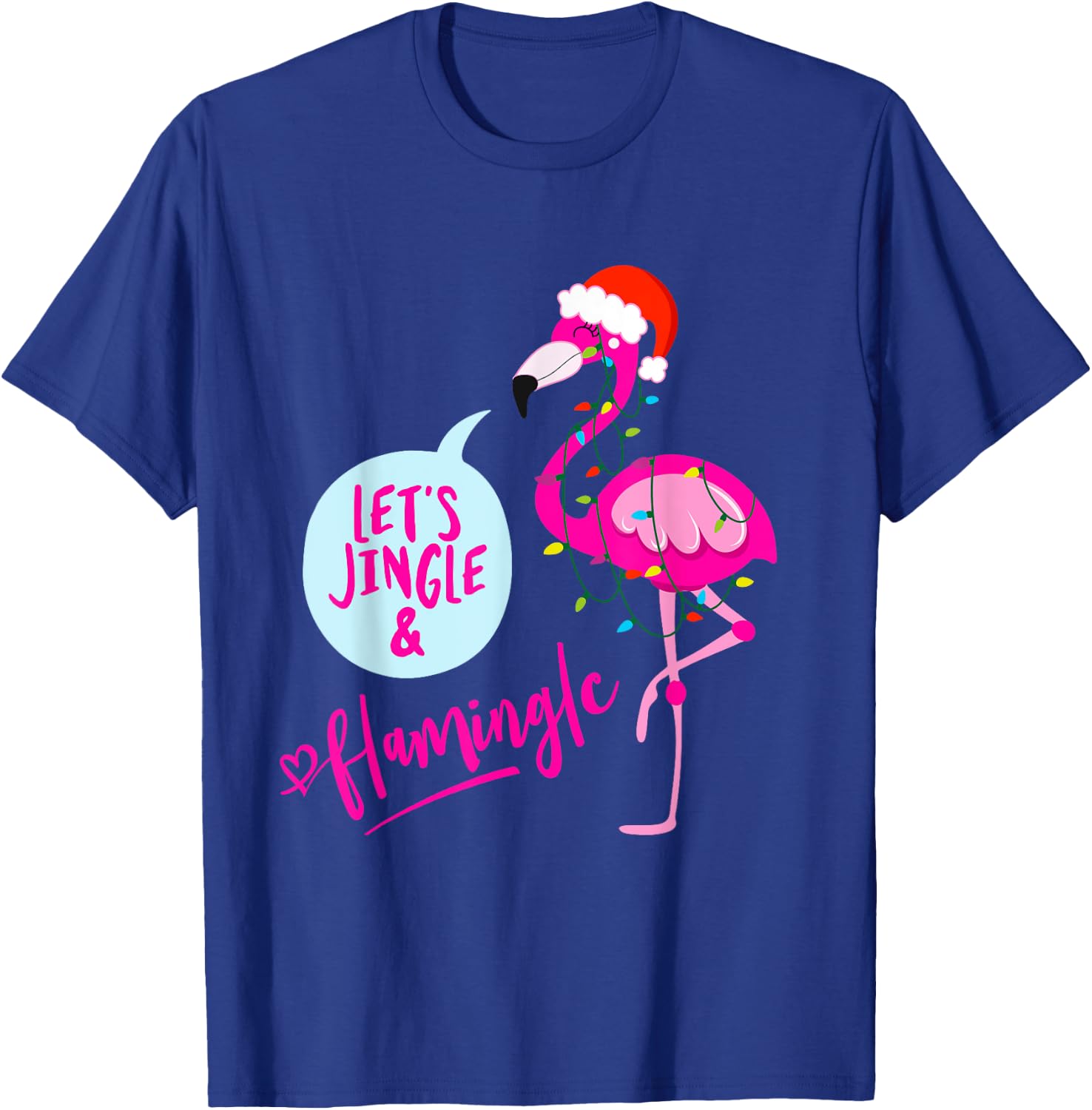 Bahaa's Let's Jingle & Flamingle -Adults Christmas Graphic T-Shirt - T-Shirt | Royal