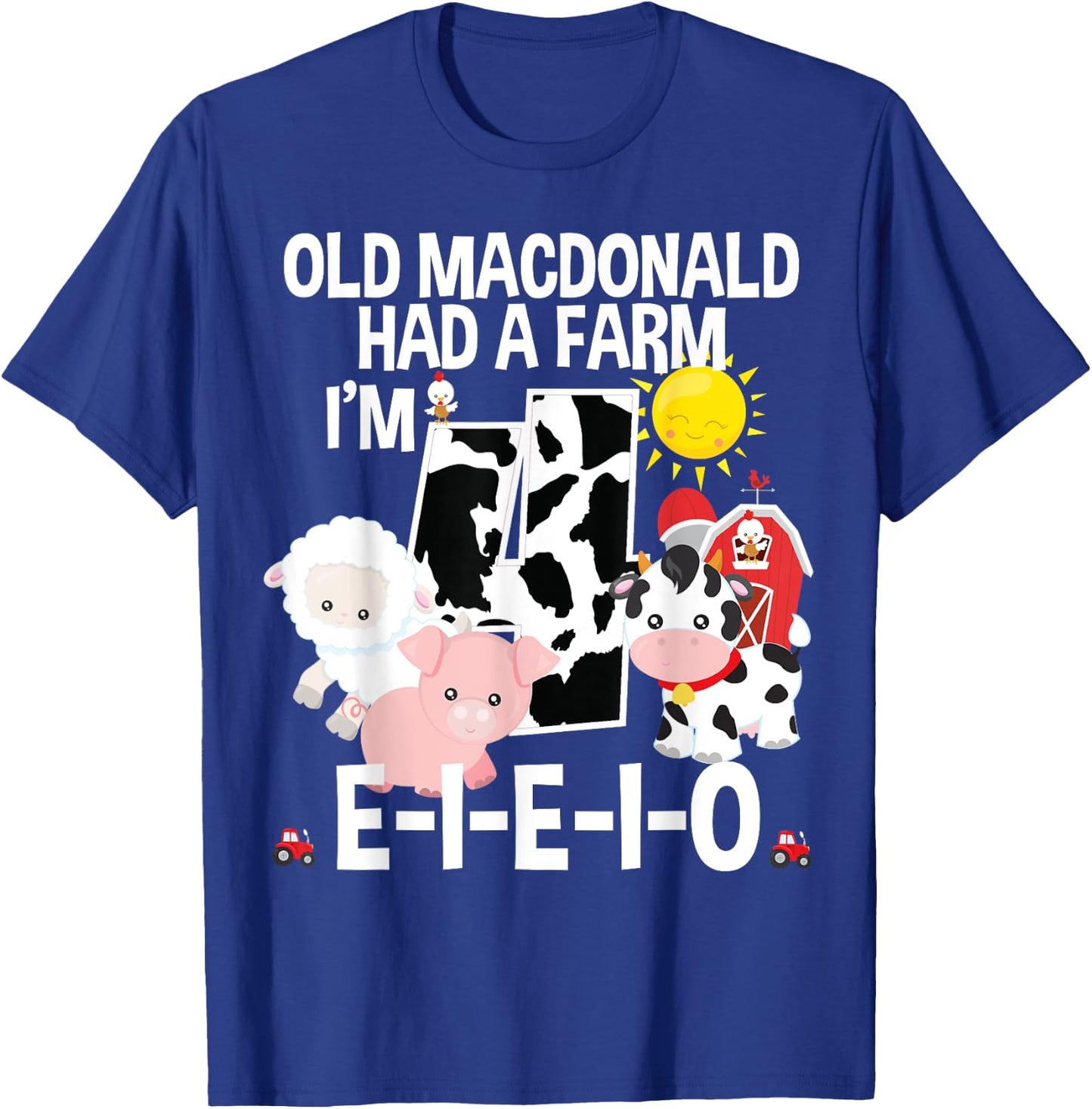 Toddler Kids Old MacDonald 4th Birthday Party Nursery Song T-Shirt - T-Shirt | Royal