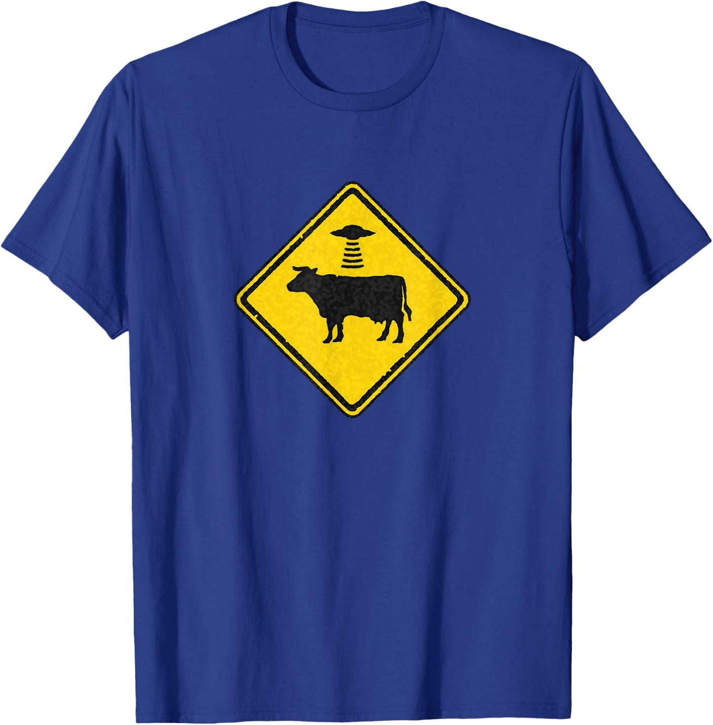 Funny Alien Abduction Cattle Crossing Sign For UFO Believer T-Shirt - T-Shirt | Royal