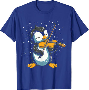 Funny Penguin Playing Violin Musician Band Violinist Music T-Shirt - T-Shirt | Royal