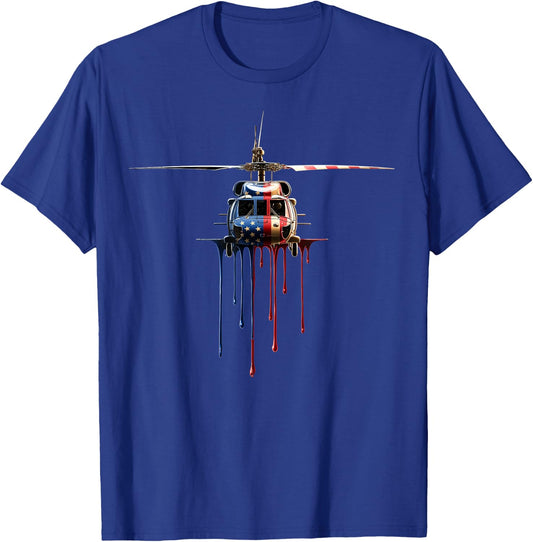 Helicopter Pilot Aviation American Flag USA Drip Graffiti T-Shirt - T-Shirt | Royal
