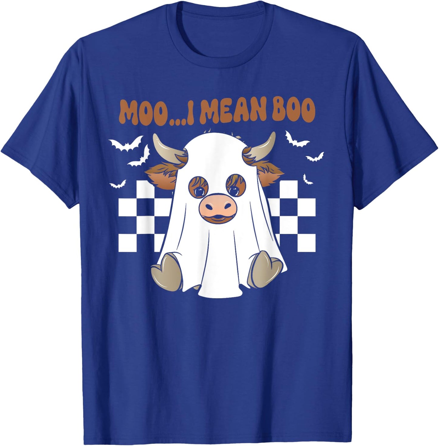 Moo I Mean Boo Cute Ghost Cow Funny Halloween Men Women Kids T-Shirt - T-Shirt | Royal