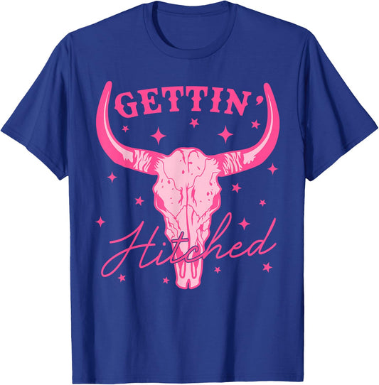 Getting Hitched Bride Western Cowgirl Bachelorette Party T-Shirt - T-Shirt | Royal