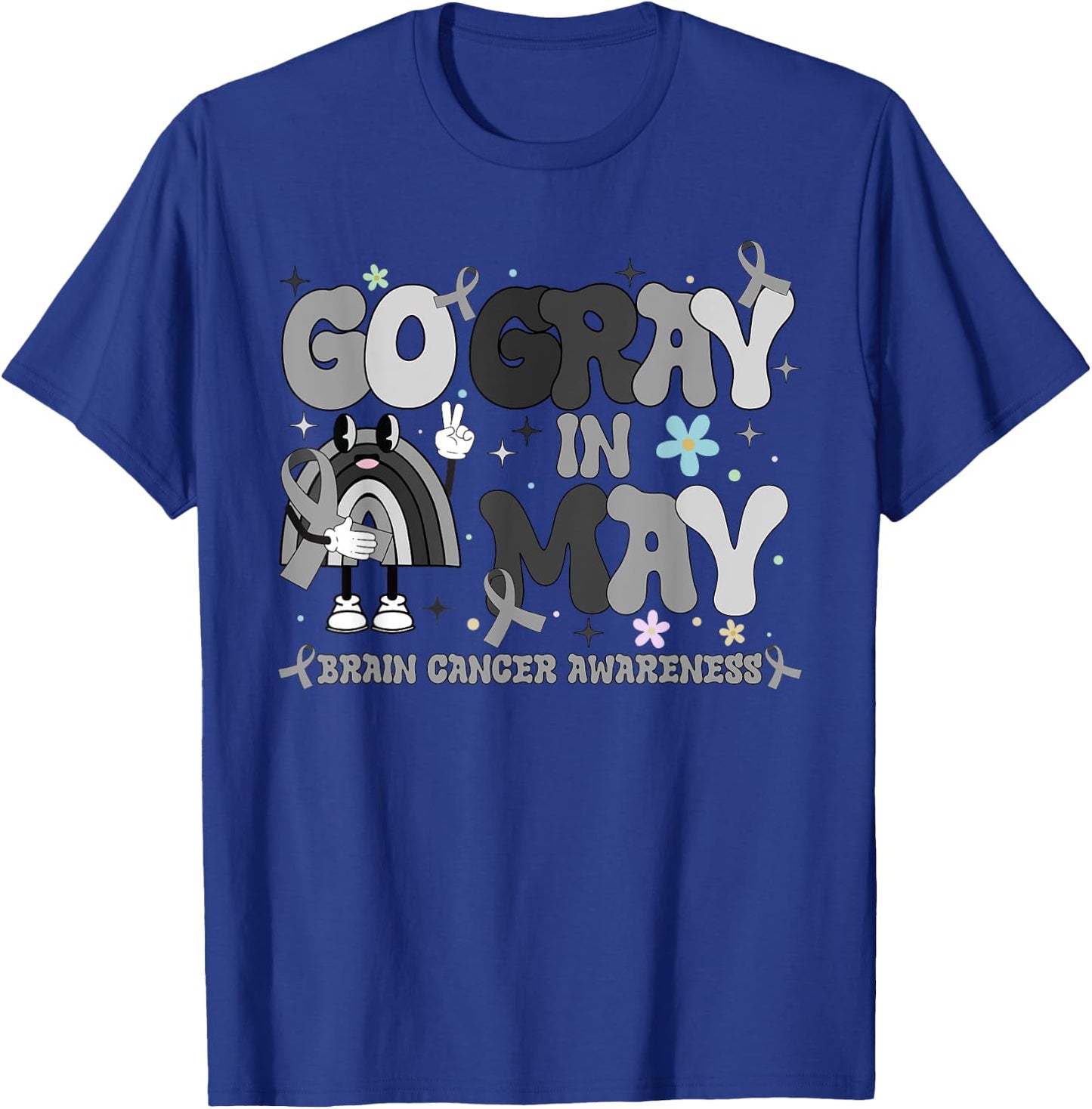Go Gray In May Brain Cancer Awareness Rainbow Ribbon T-Shirt - T-Shirt | Royal