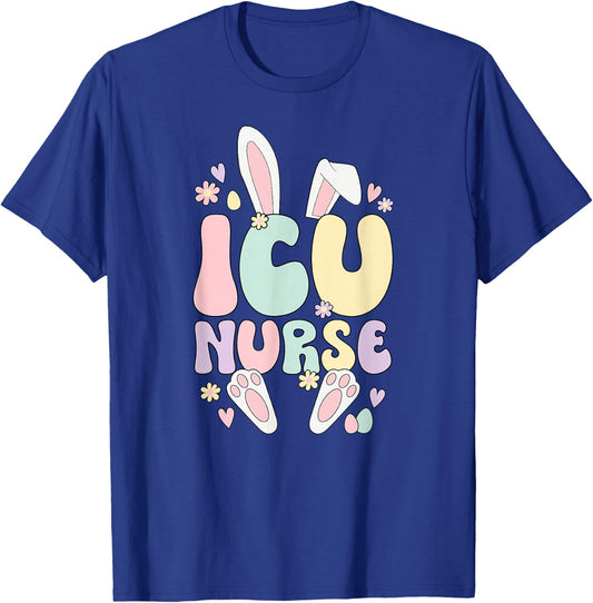 ICU Nurse Easter Bunny Intensive Care Unit Nurse Easter Day T-Shirt - T-Shirt | Royal