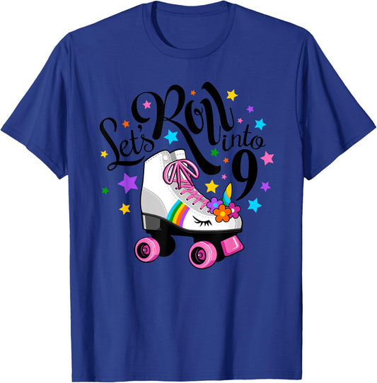 Lets roll into 9 Birthday. Unicorn, Roller skate T-Shirt - T-Shirt | Royal
