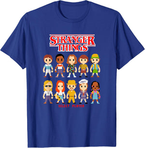 Stranger Things Retro Video Game Pixel Chibi Group Icons T-Shirt - T-Shirt | Royal