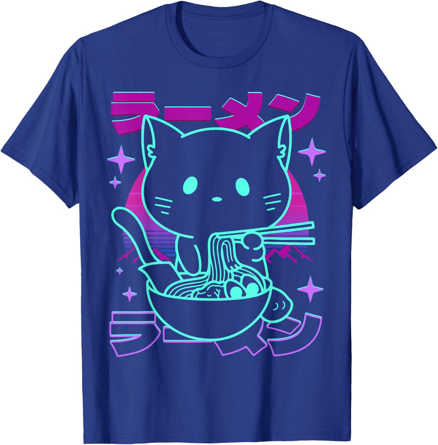 Anime Ramen Cat Retro Japanese Noodles Aesthetic Kawaii Cat , black T-Shirt - T-Shirt | Royal