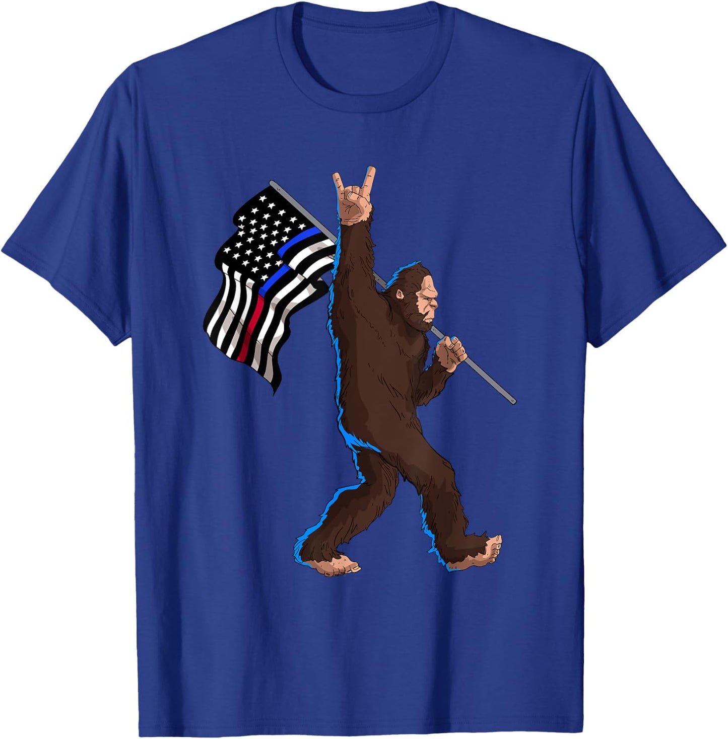 Police Fire First Responder Flag for Bigfoot Rock and Roll T-Shirt - T-Shirt | Royal