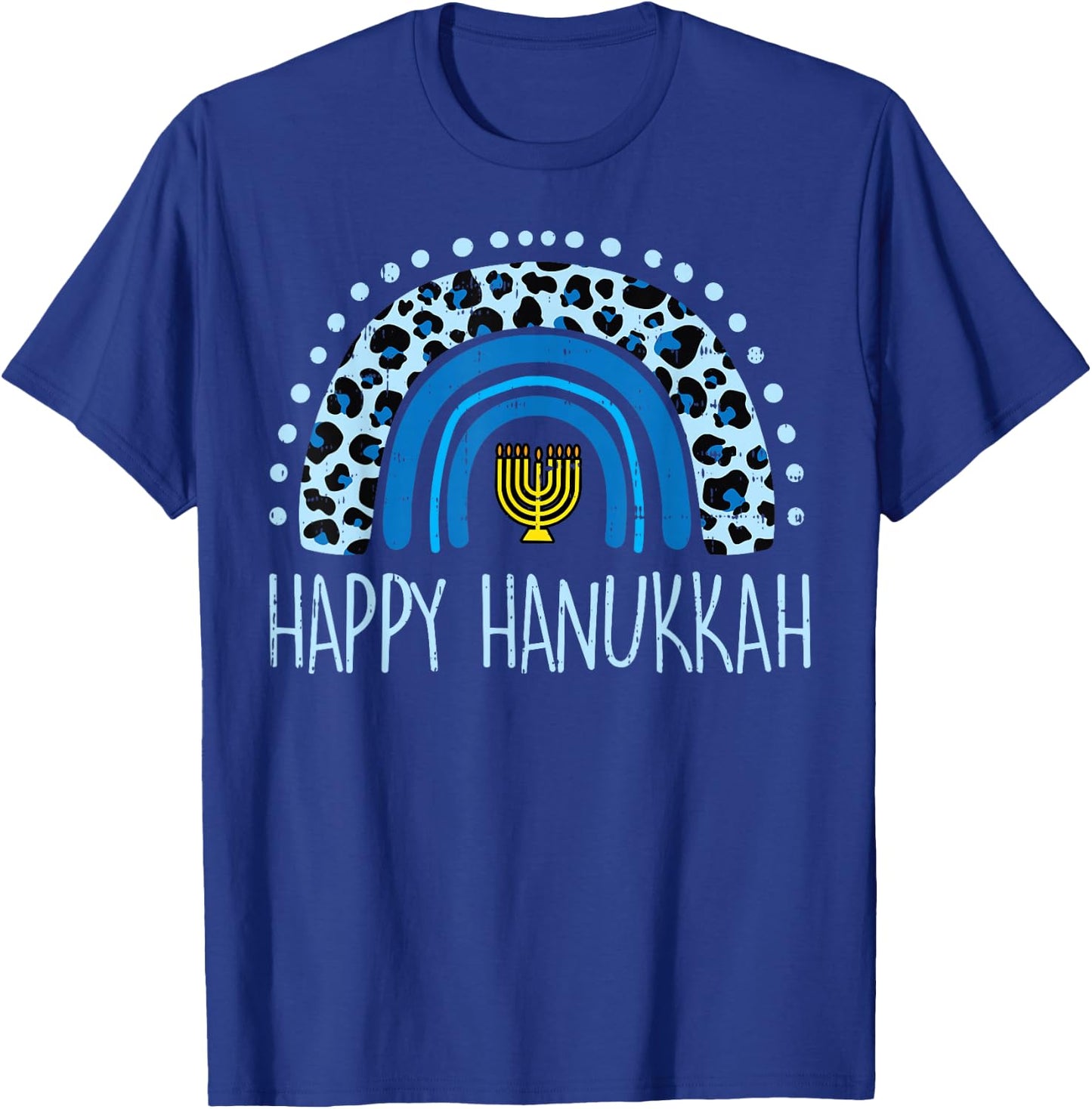 Leopard Rainbow Happy Hanukkah Chanukah Jew Women Girls Kid T-Shirt - T-Shirt | Royal
