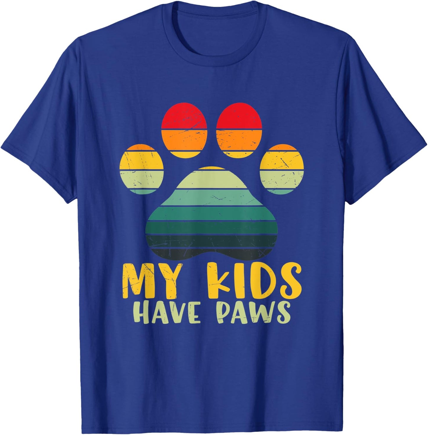My Kids Have Paws Cute Retro Vintage Sunset Paw Print Design T-Shirt - T-Shirt | Royal