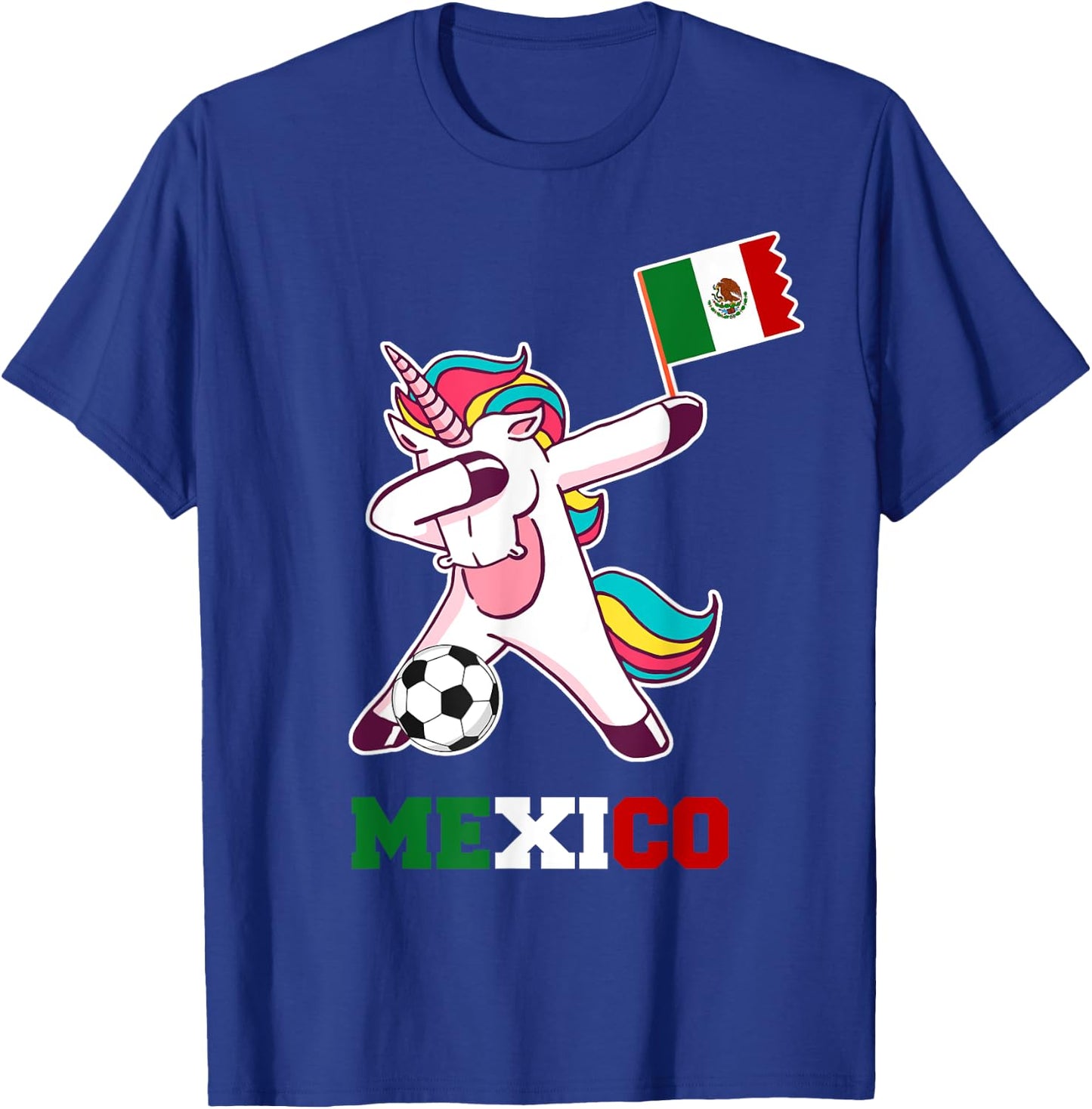 Mexico Soccer Shirt Dabbing Unicorn Mexican Flag T-Shirt - T-Shirt | Royal