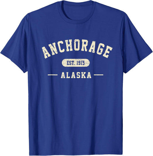 Anchorage Alaska Est 1915 Vintage Retro Athletic Style T-Shirt - T-Shirt | Royal