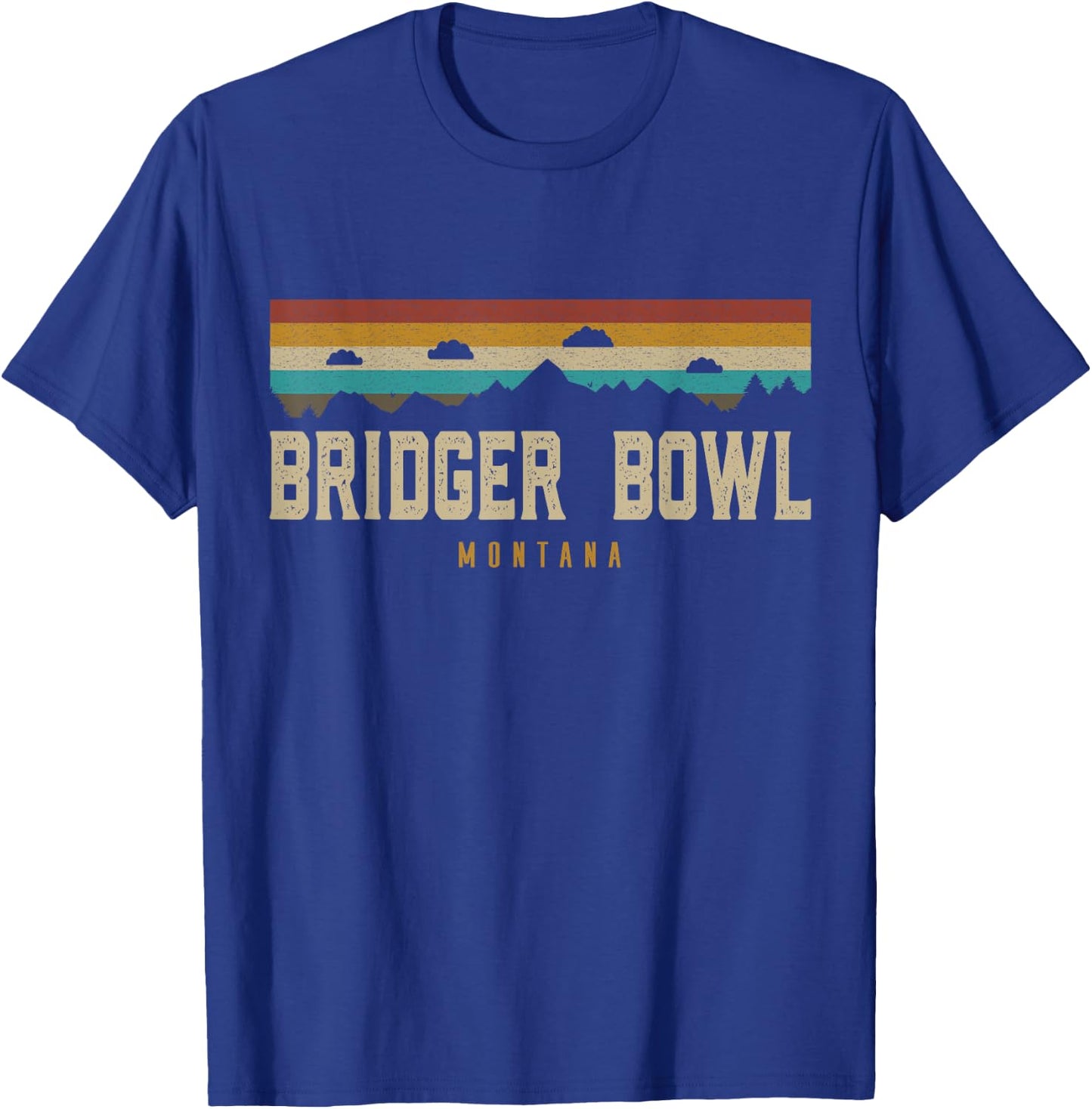 Bridger Bowl Vintage Mountains Hiking Camping Montana Retro T-Shirt - T-Shirt | Royal