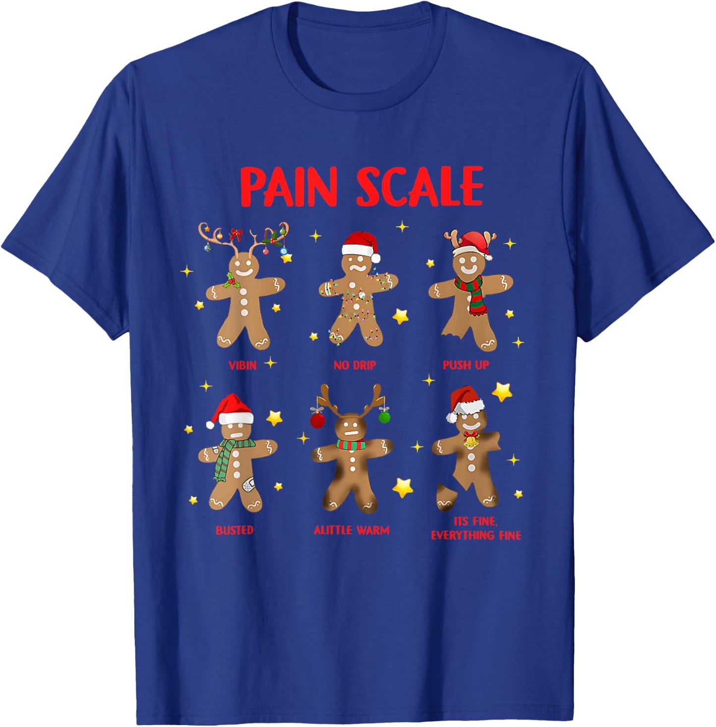 Retro Funny Pain Scale Gingerbread Nurse Christmas Nursing T-Shirt - T-Shirt | Royal