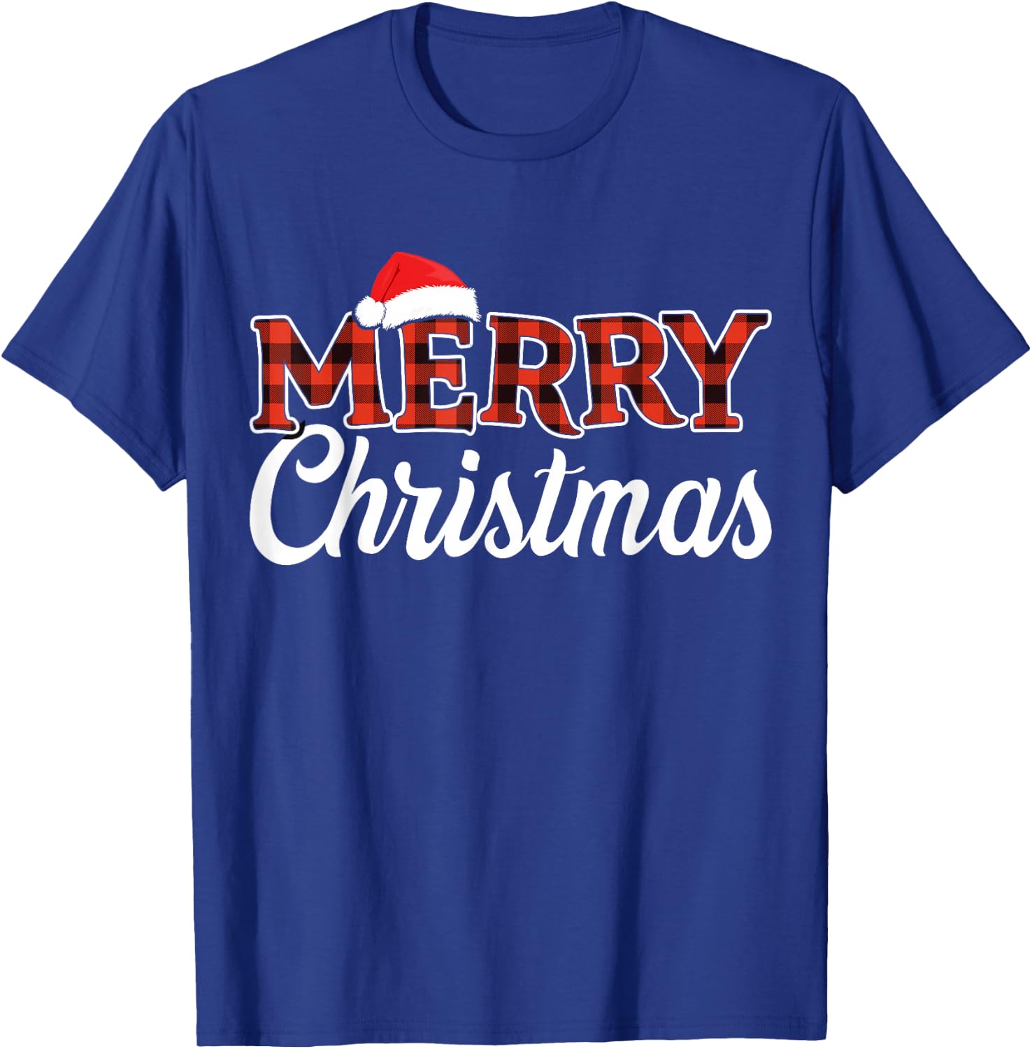 Merry christmas santa hat for holiday family buffalo plaid T-Shirt - T-Shirt | Royal